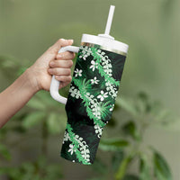 Puakenikeni Maile Lei Tumbler With Handle Frangipani Green Tropical Leaves