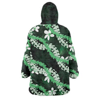 Puakenikeni Maile Lei Wearable Blanket Hoodie Frangipani Green Tropical Leaves