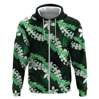 Puakenikeni Maile Lei Zip Hoodie Frangipani Green Tropical Leaves LT01 Zip Hoodie Green - Polynesian Pride