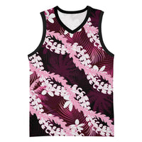 Puakenikeni Maile Lei Basketball Jersey Frangipani Pink Tropical Leaves LT01 Unisex Pink - Polynesian Pride