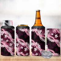 Puakenikeni Maile Lei 4 in 1 Can Cooler Tumbler Frangipani Pink Tropical Leaves LT01 - Polynesian Pride