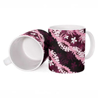 Puakenikeni Maile Lei Ceramic Mug Frangipani Pink Tropical Leaves