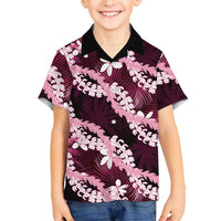 Puakenikeni Maile Lei Family Matching Long Sleeve Bodycon Dress and Hawaiian Shirt Frangipani Pink Tropical Leaves LT01 Son's Shirt Pink - Polynesian Pride