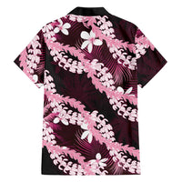 Puakenikeni Maile Lei Hawaiian Shirt Frangipani Pink Tropical Leaves