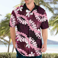 Puakenikeni Maile Lei Hawaiian Shirt Frangipani Pink Tropical Leaves