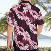 Puakenikeni Maile Lei Hawaiian Shirt Frangipani Pink Tropical Leaves