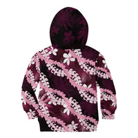 Puakenikeni Maile Lei Kid Hoodie Frangipani Pink Tropical Leaves