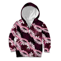 Puakenikeni Maile Lei Kid Hoodie Frangipani Pink Tropical Leaves