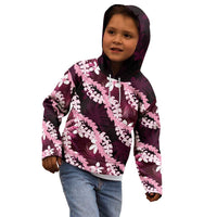 Puakenikeni Maile Lei Kid Hoodie Frangipani Pink Tropical Leaves