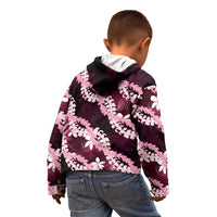 Puakenikeni Maile Lei Kid Hoodie Frangipani Pink Tropical Leaves