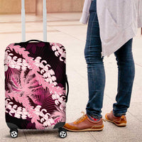 Puakenikeni Maile Lei Luggage Cover Frangipani Pink Tropical Leaves
