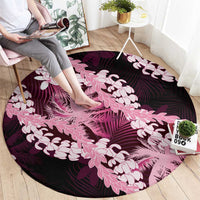 Puakenikeni Maile Lei Round Carpet Frangipani Pink Tropical Leaves