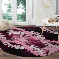 Puakenikeni Maile Lei Round Carpet Frangipani Pink Tropical Leaves