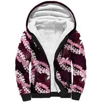 Puakenikeni Maile Lei Sherpa Hoodie Frangipani Pink Tropical Leaves