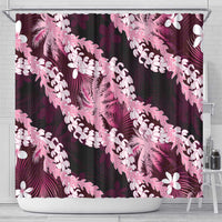 Puakenikeni Maile Lei Shower Curtain Frangipani Pink Tropical Leaves