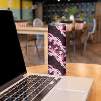 Puakenikeni Maile Lei Skinny Tumbler Frangipani Pink Tropical Leaves