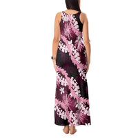 Puakenikeni Maile Lei Tank Maxi Dress Frangipani Pink Tropical Leaves