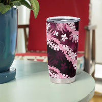 Puakenikeni Maile Lei Tumbler Cup Frangipani Pink Tropical Leaves LT01 - Polynesian Pride