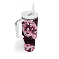 Puakenikeni Maile Lei Tumbler With Handle Frangipani Pink Tropical Leaves