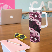 Puakenikeni Maile Lei Tumbler With Handle Frangipani Pink Tropical Leaves