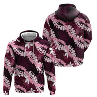 Puakenikeni Maile Lei Zip Hoodie Frangipani Pink Tropical Leaves