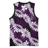 Puakenikeni Maile Lei Basketball Jersey Frangipani Purple Tropical Leaves