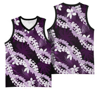 Puakenikeni Maile Lei Basketball Jersey Frangipani Purple Tropical Leaves
