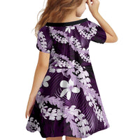 Puakenikeni Maile Lei Family Matching Off The Shoulder Long Sleeve Dress and Hawaiian Shirt Frangipani Purple Tropical Leaves