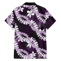 Puakenikeni Maile Lei Hawaiian Shirt Frangipani Purple Tropical Leaves