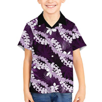 Puakenikeni Maile Lei Hawaiian Shirt Frangipani Purple Tropical Leaves