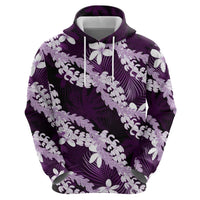 Puakenikeni Maile Lei Hoodie Frangipani Purple Tropical Leaves LT01 - Polynesian Pride
