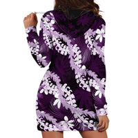 Puakenikeni Maile Lei Hoodie Dress Frangipani Purple Tropical Leaves