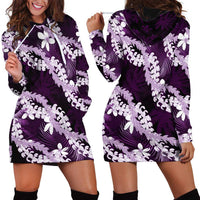 Puakenikeni Maile Lei Hoodie Dress Frangipani Purple Tropical Leaves