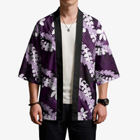 Puakenikeni Maile Lei Kimono Frangipani Purple Tropical Leaves