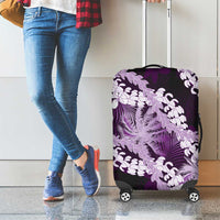 Puakenikeni Maile Lei Luggage Cover Frangipani Purple Tropical Leaves