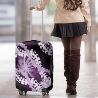Puakenikeni Maile Lei Luggage Cover Frangipani Purple Tropical Leaves