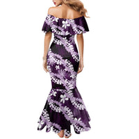 Puakenikeni Maile Lei Mermaid Dress Frangipani Purple Tropical Leaves LT01 - Polynesian Pride