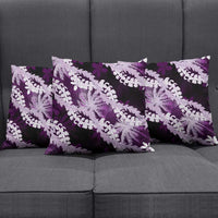 Puakenikeni Maile Lei Pillow Cover Frangipani Purple Tropical Leaves