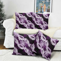 Puakenikeni Maile Lei Pillow Cover Frangipani Purple Tropical Leaves
