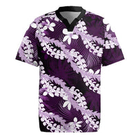 Puakenikeni Maile Lei Rugby Jersey Frangipani Purple Tropical Leaves