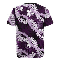 Puakenikeni Maile Lei Rugby Jersey Frangipani Purple Tropical Leaves