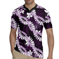 Puakenikeni Maile Lei Rugby Jersey Frangipani Purple Tropical Leaves