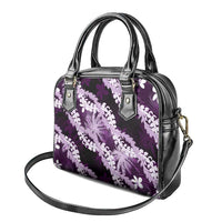 Puakenikeni Maile Lei Shoulder Handbag Frangipani Purple Tropical Leaves