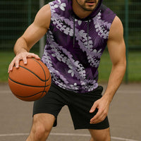 Puakenikeni Maile Lei Sleeveless Hoodie Frangipani Purple Tropical Leaves LT01 - Polynesian Pride