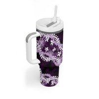 Puakenikeni Maile Lei Tumbler With Handle Frangipani Purple Tropical Leaves LT01 - Polynesian Pride