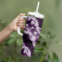 Puakenikeni Maile Lei Tumbler With Handle Frangipani Purple Tropical Leaves LT01 - Polynesian Pride