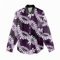 Puakenikeni Maile Lei Women Casual Shirt Frangipani Purple Tropical Leaves