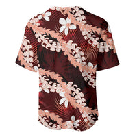 Puakenikeni Maile Lei Baseball Jersey Frangipani Red Tropical Leaves