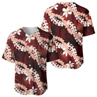 Puakenikeni Maile Lei Baseball Jersey Frangipani Red Tropical Leaves