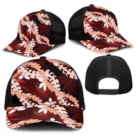 Puakenikeni Maile Lei Baseball Net Cap Frangipani Red Tropical Leaves LT01 - Polynesian Pride